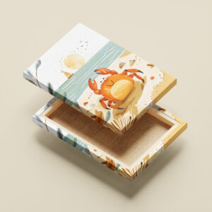 raxxa Canva: Cartoon of Crab on Beach with Boat