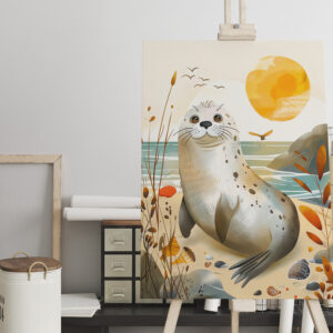 raxxa Canva: Cartoon of Friendly Sea Lion on the beach