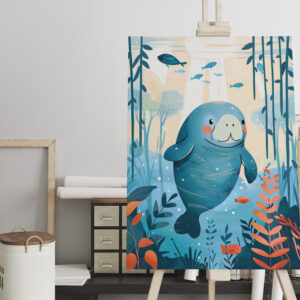 raxxa Canva: Cartoon of Watercolor of Gentle Manatee in Ocean