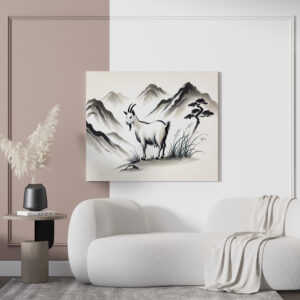 raxxa Canva: Graceful Goat on Meadow with Mountains