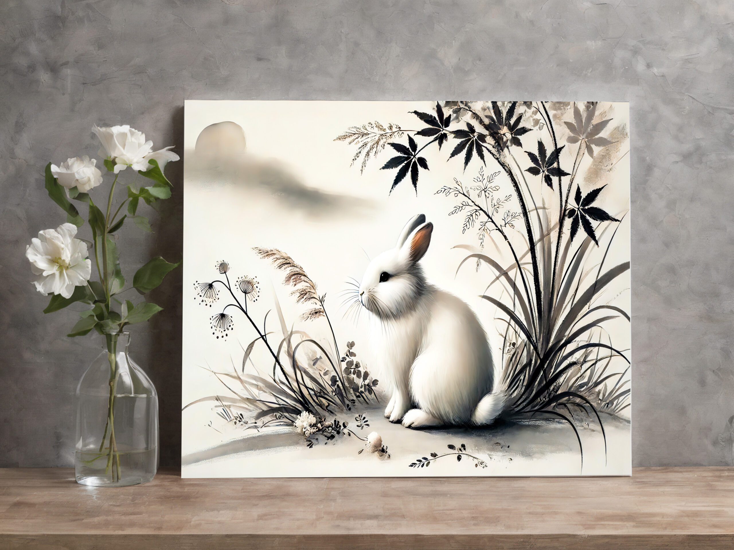 raxxa Canva: China zodiac ink of Serene Hare Resting Under Bush - Imagen 3