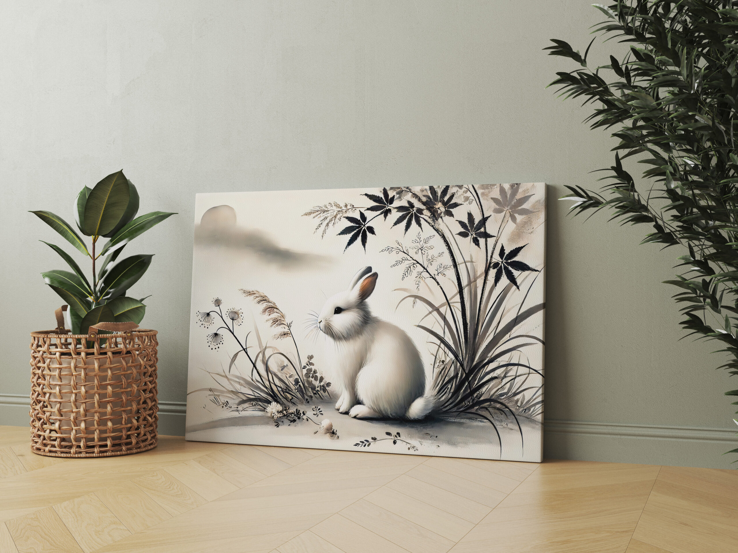 raxxa Canva: China zodiac ink of Serene Hare Resting Under Bush