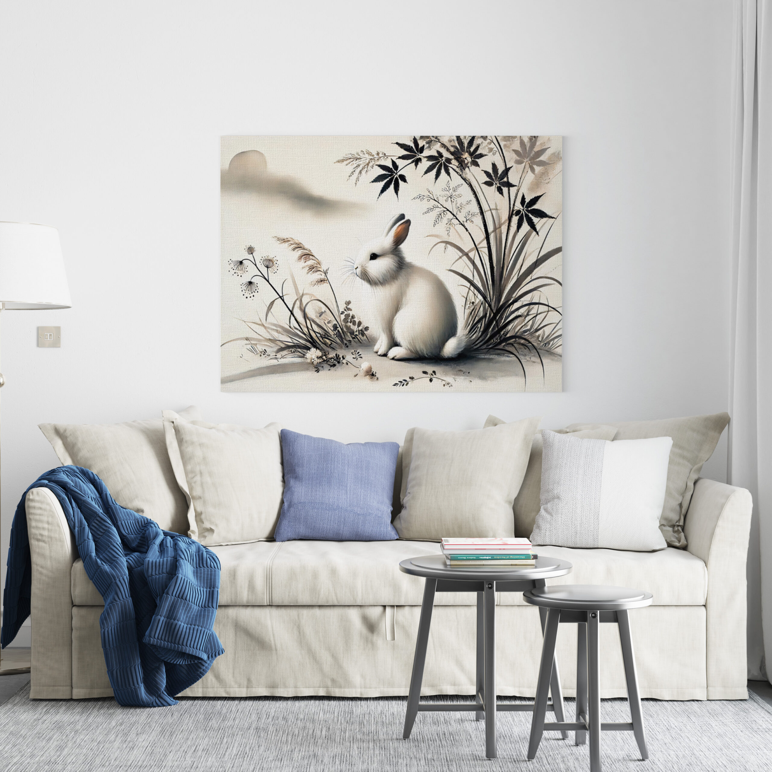 raxxa Canva: China zodiac ink of Serene Hare Resting Under Bush - Imagen 2