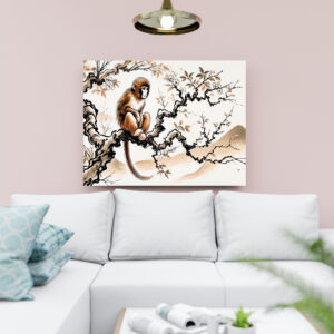 raxxa Canva: China ink zodiac Playful Monkey Perched on Tree