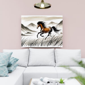 raxxa Canva: Galloping Horse Across Pasture ink painting