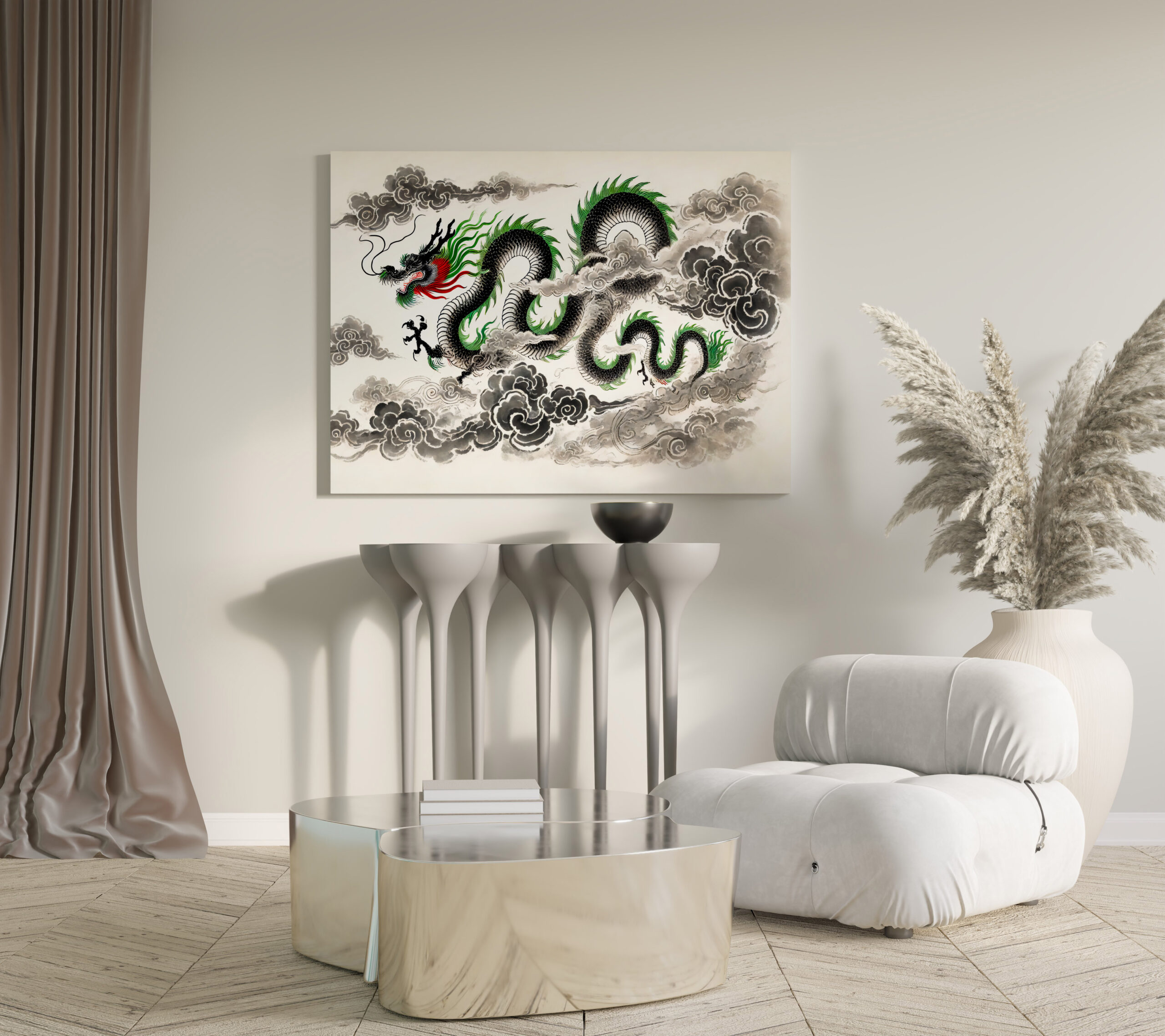 raxxa Canva: China ink of Majestic Dragon Soaring in Clouds
