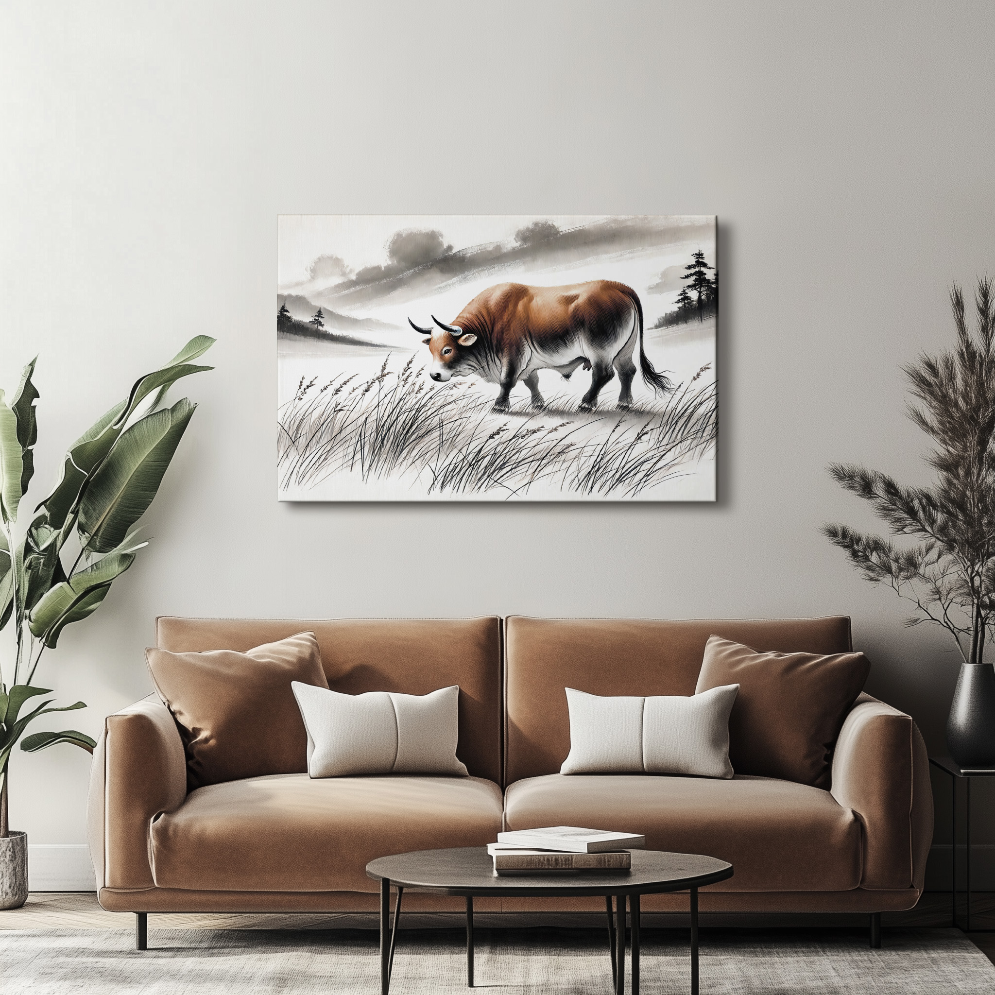 raxxa Canva: China ink zodiac Strong Ox Grazing on Meadow