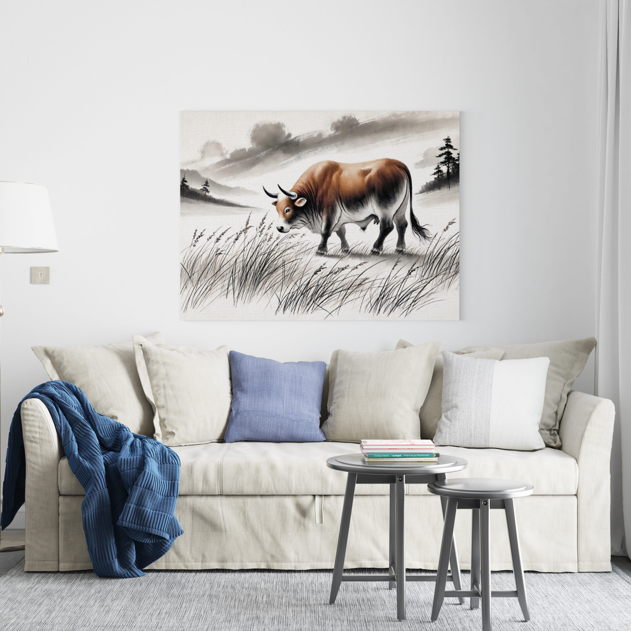 raxxa Canva: China ink zodiac Strong Ox Grazing on Meadow - Imagen 2