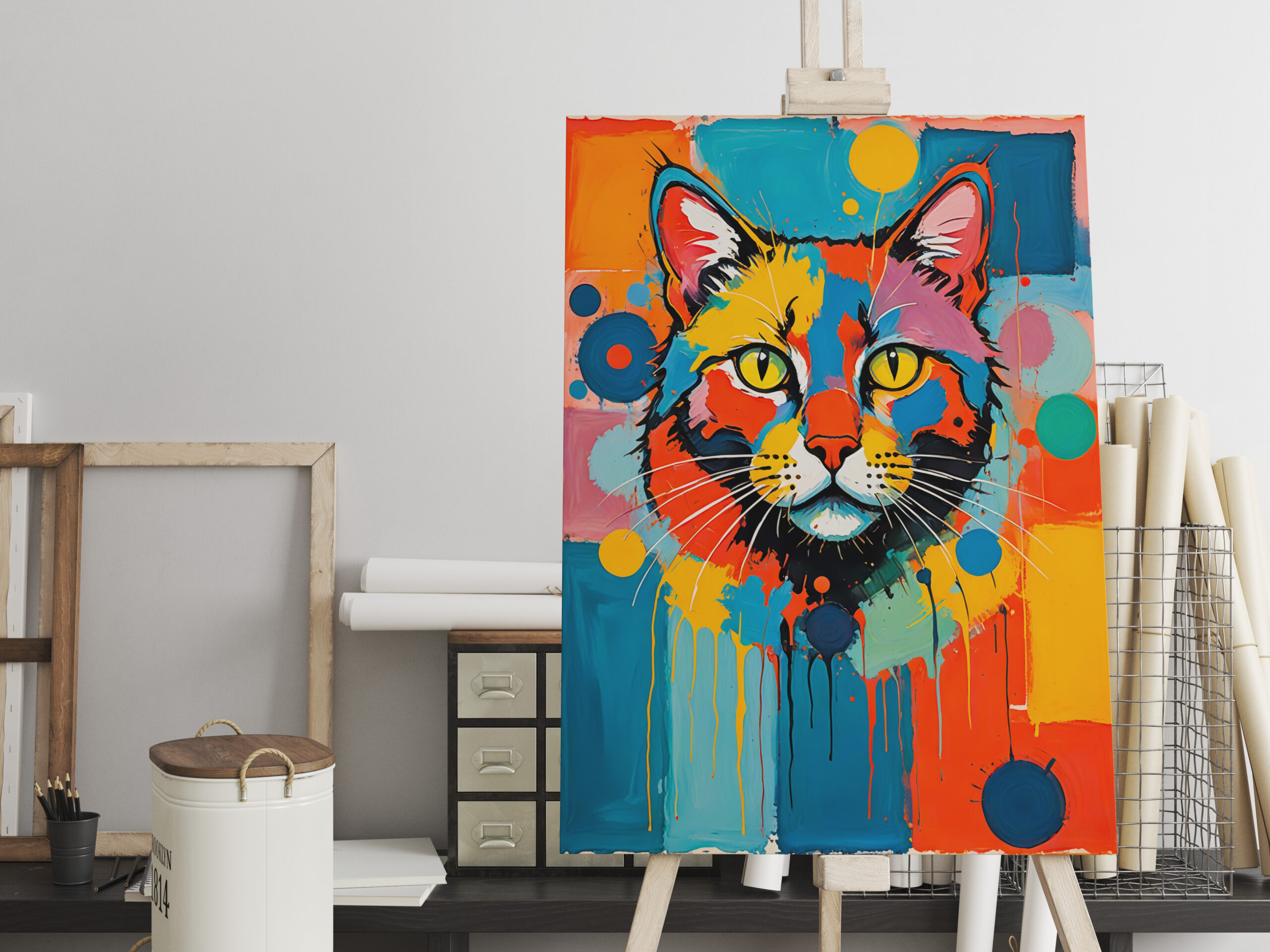 raxxa Canva: Abstract Cubist Cat Art Illustration