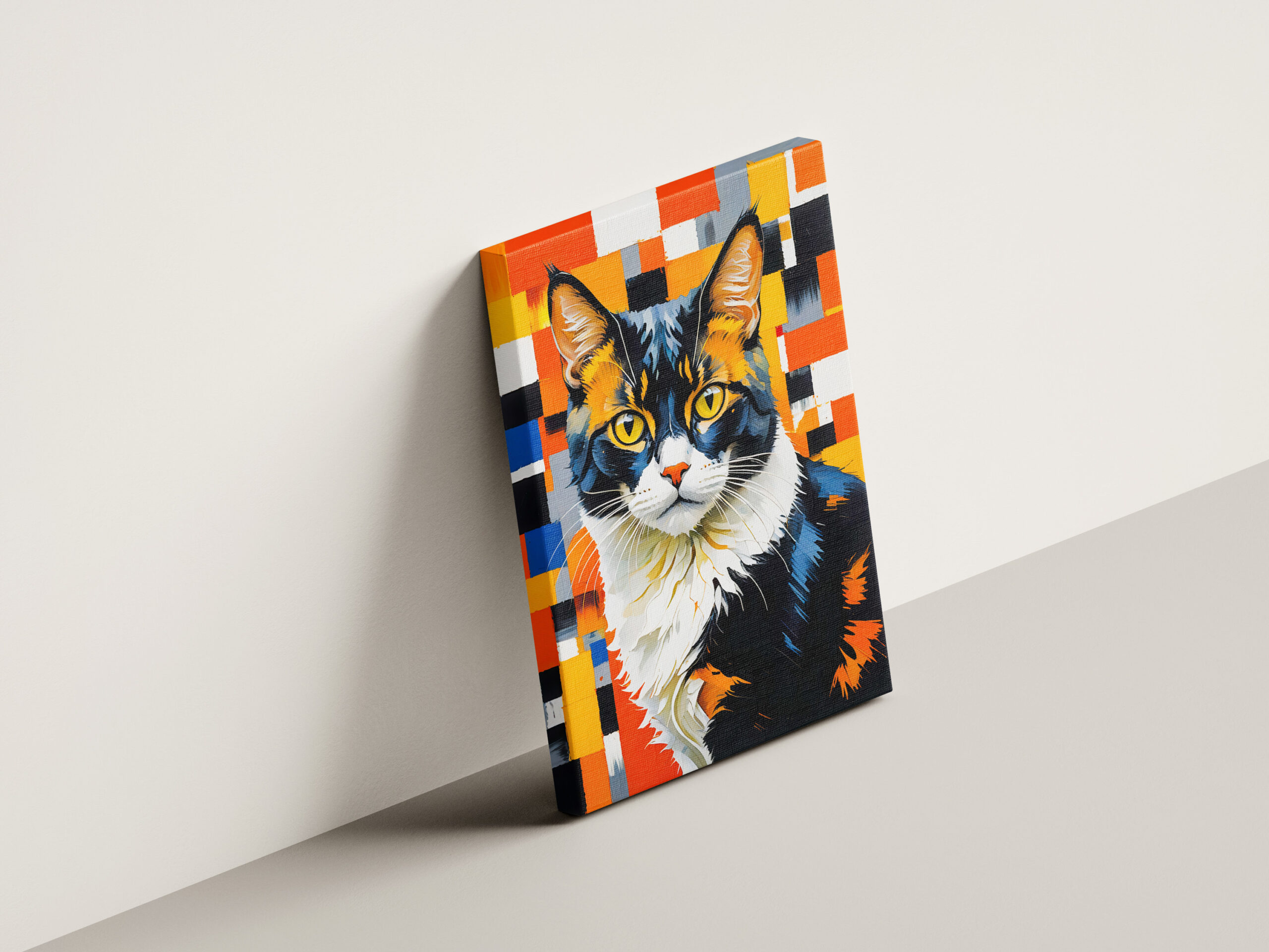 raxxa Canva: Vivid Geometric Cat Painting Illustration – Bild 2