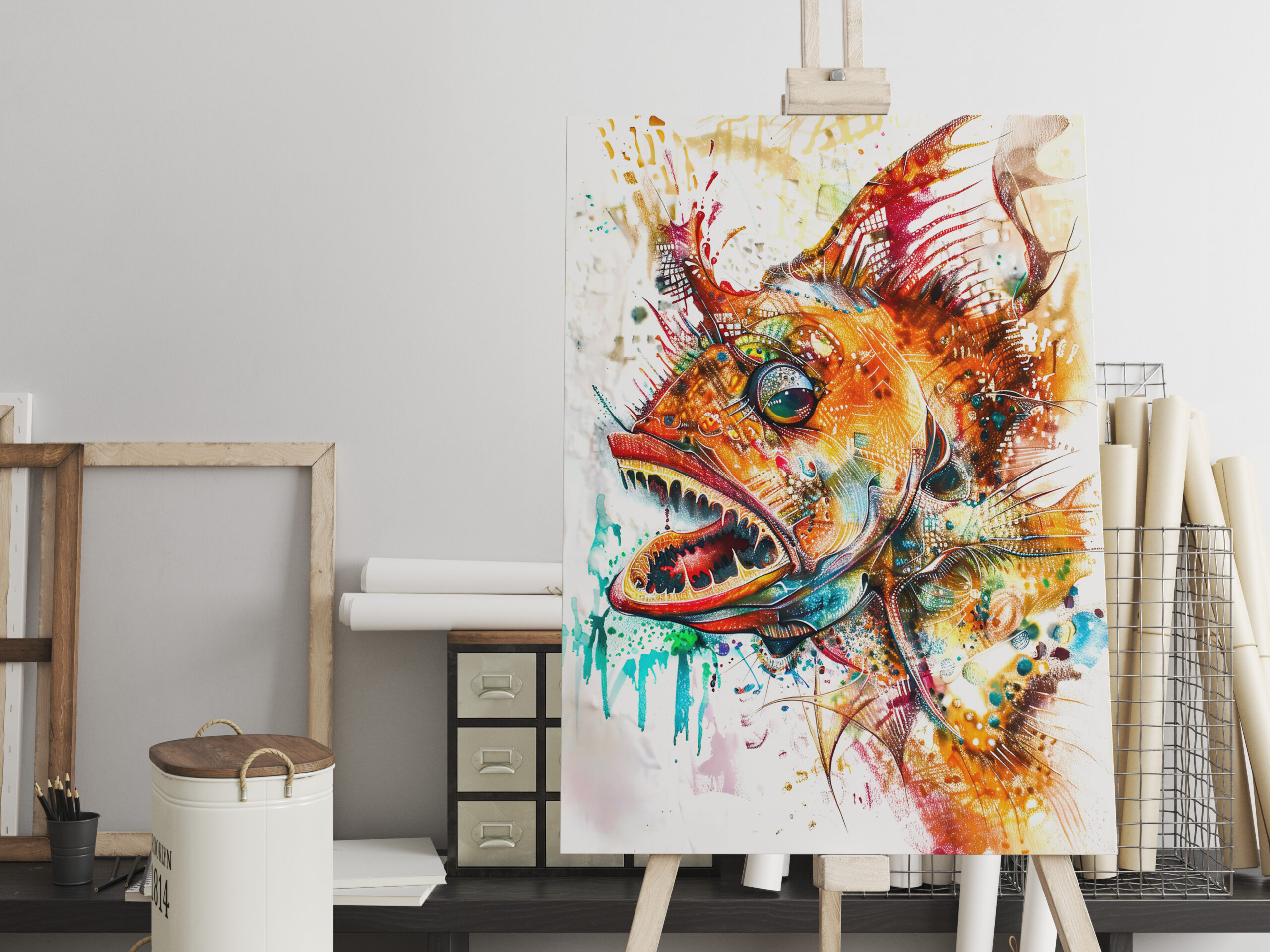 raxxa Canva: Abstract Watercolor Illustration of a Deep-Sea Anglerfish – Bild 2