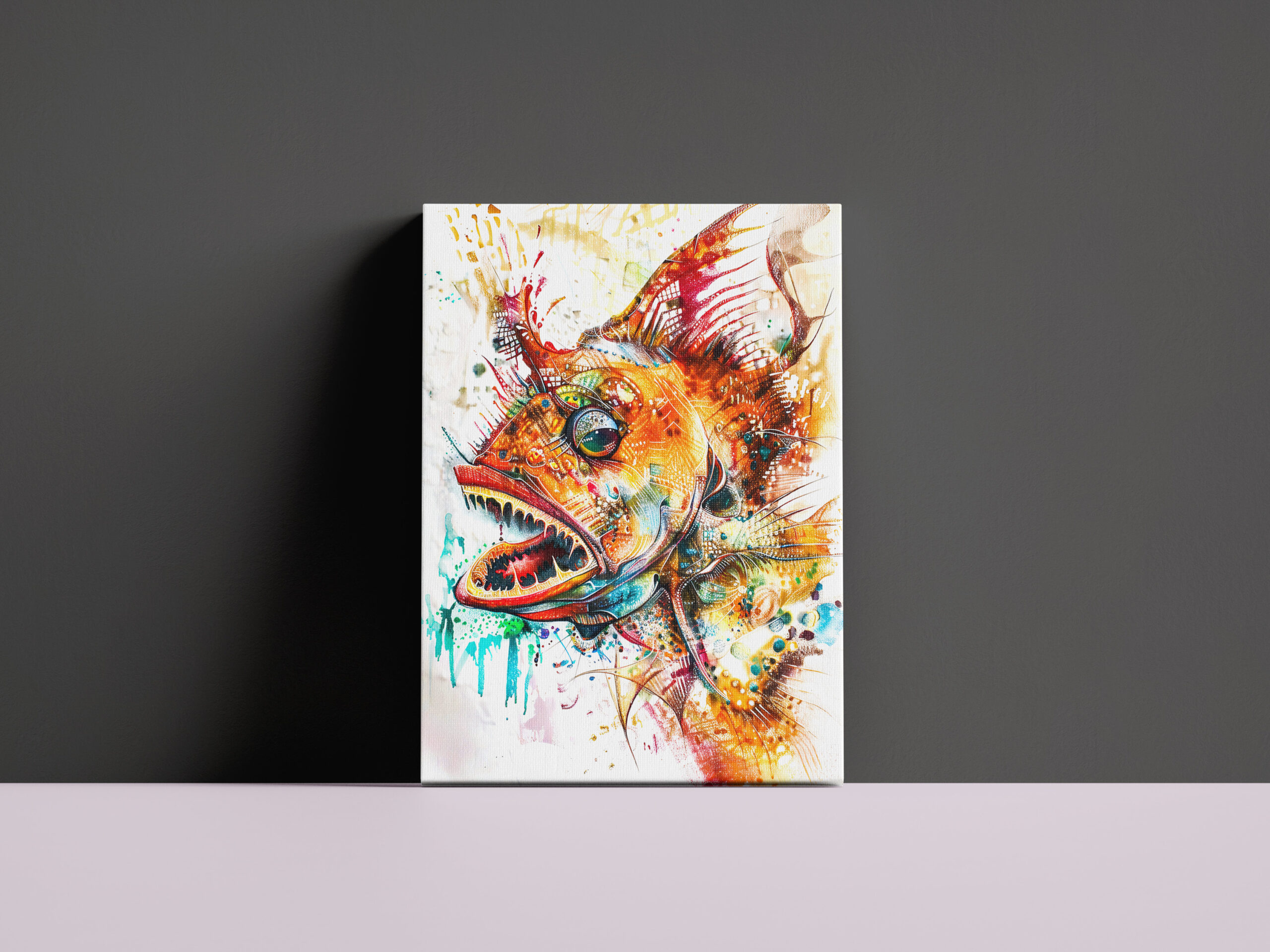 raxxa Canva: Abstract Watercolor Illustration of a Deep-Sea Anglerfish