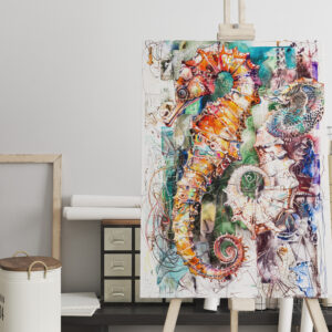 raxxa Canva: Abstract Watercolor Illustration of a Seahorse