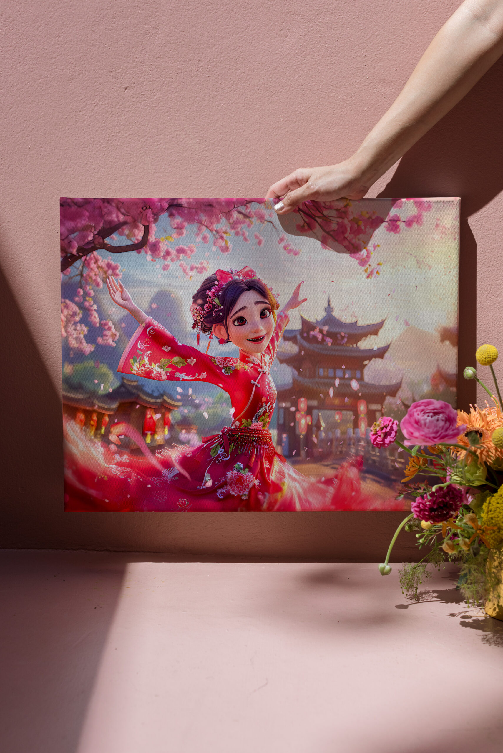 raxxa Canva: Comic Girl Dancing with Cherry Blossoms in March