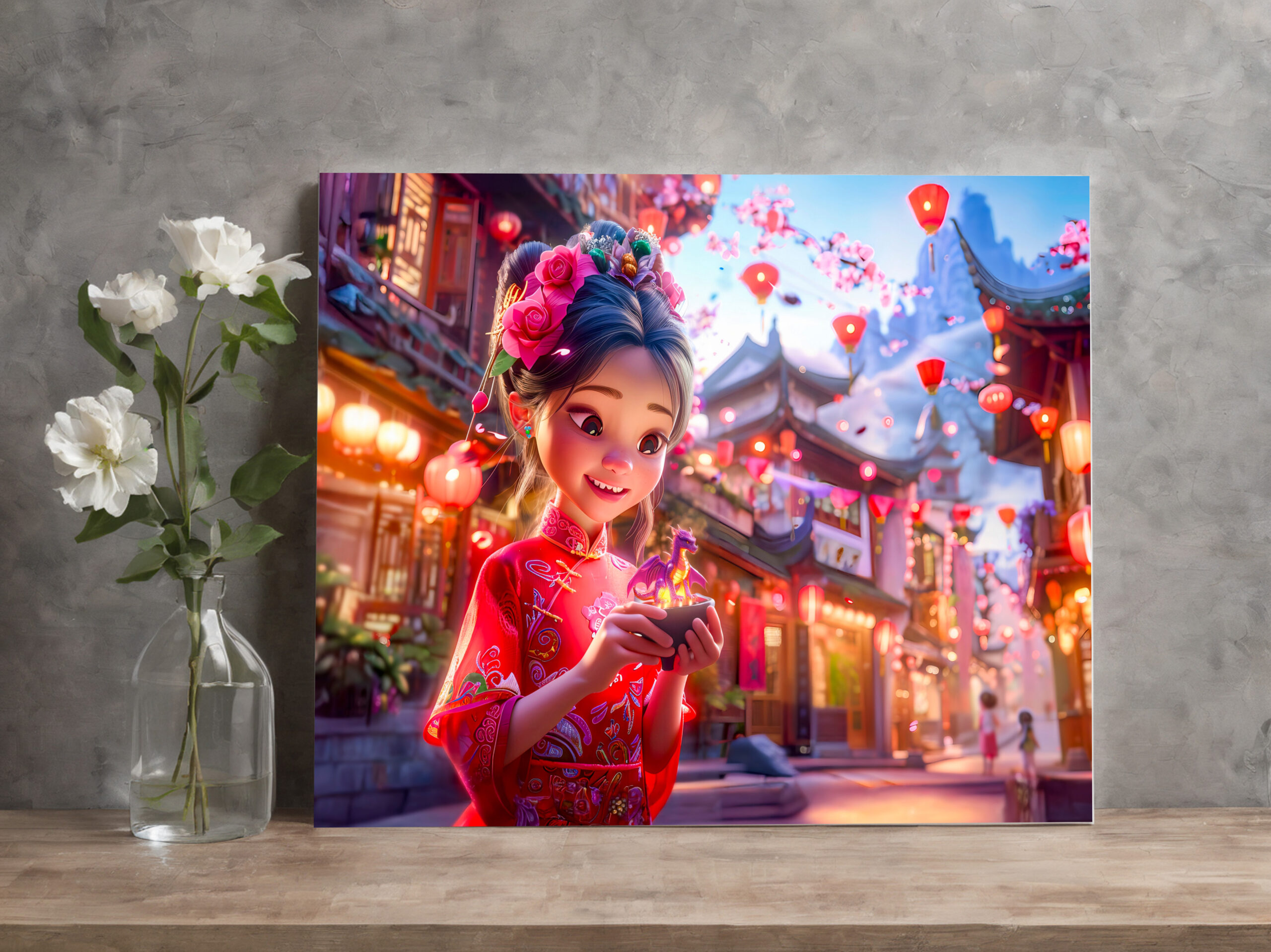 raxxa Canva: Comic Girl with Small Hand Dragon Fantasy – Bild 2