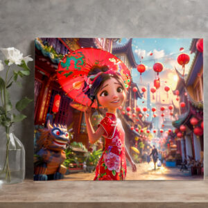 raxxa Canva: Comic Girl with Parasol in Sunny Scene