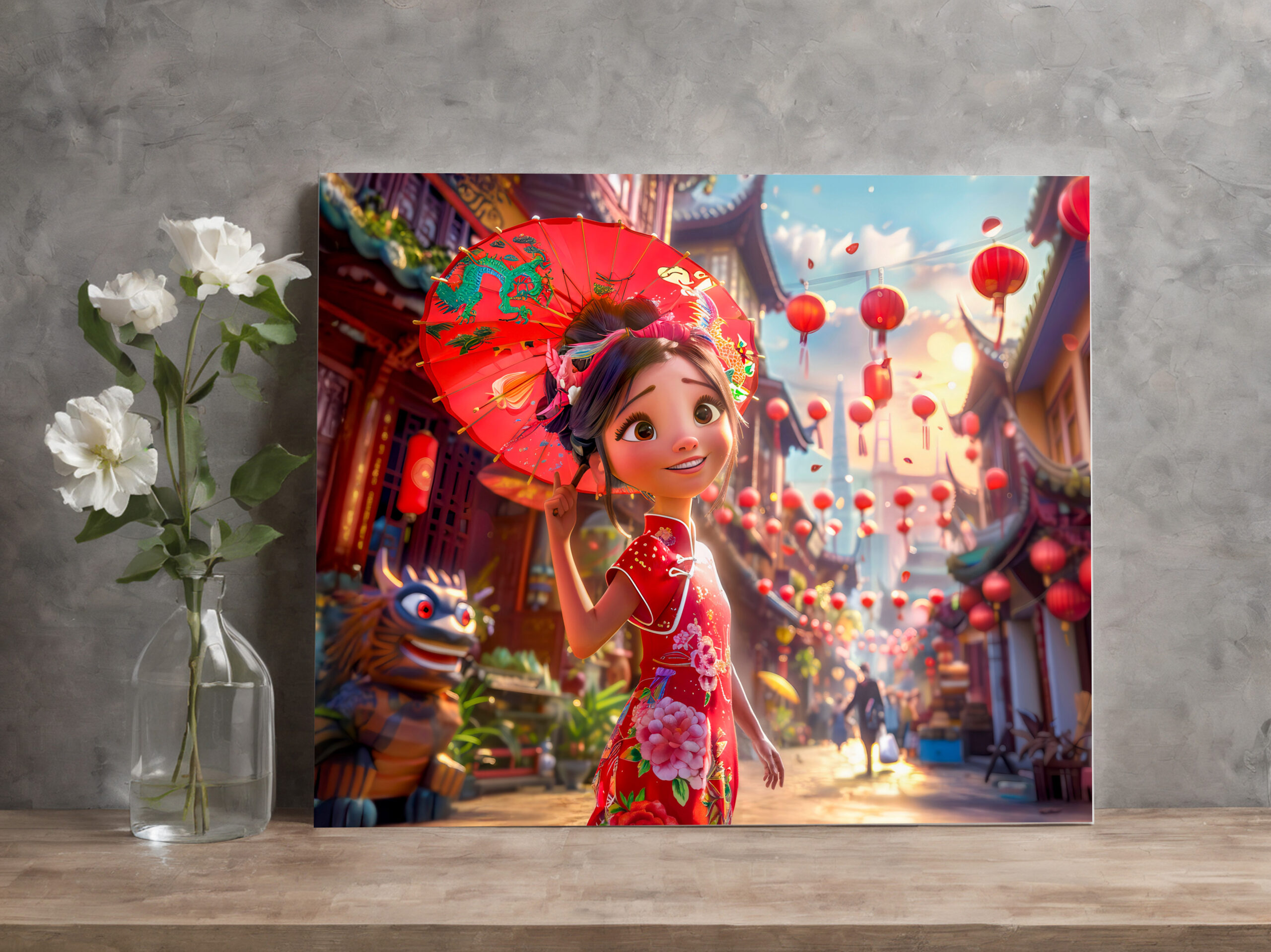 raxxa Canva: Comic Girl with Parasol in Sunny Scene