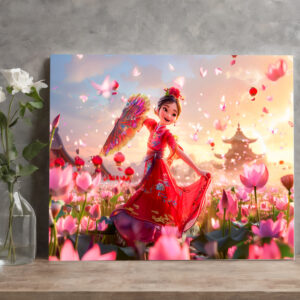 raxxa Canva: Comic Girl Aunt with Traditional Fan