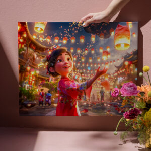 raxxa Canva: Comic Girl with Lanterns Celebrating Chinese New Year