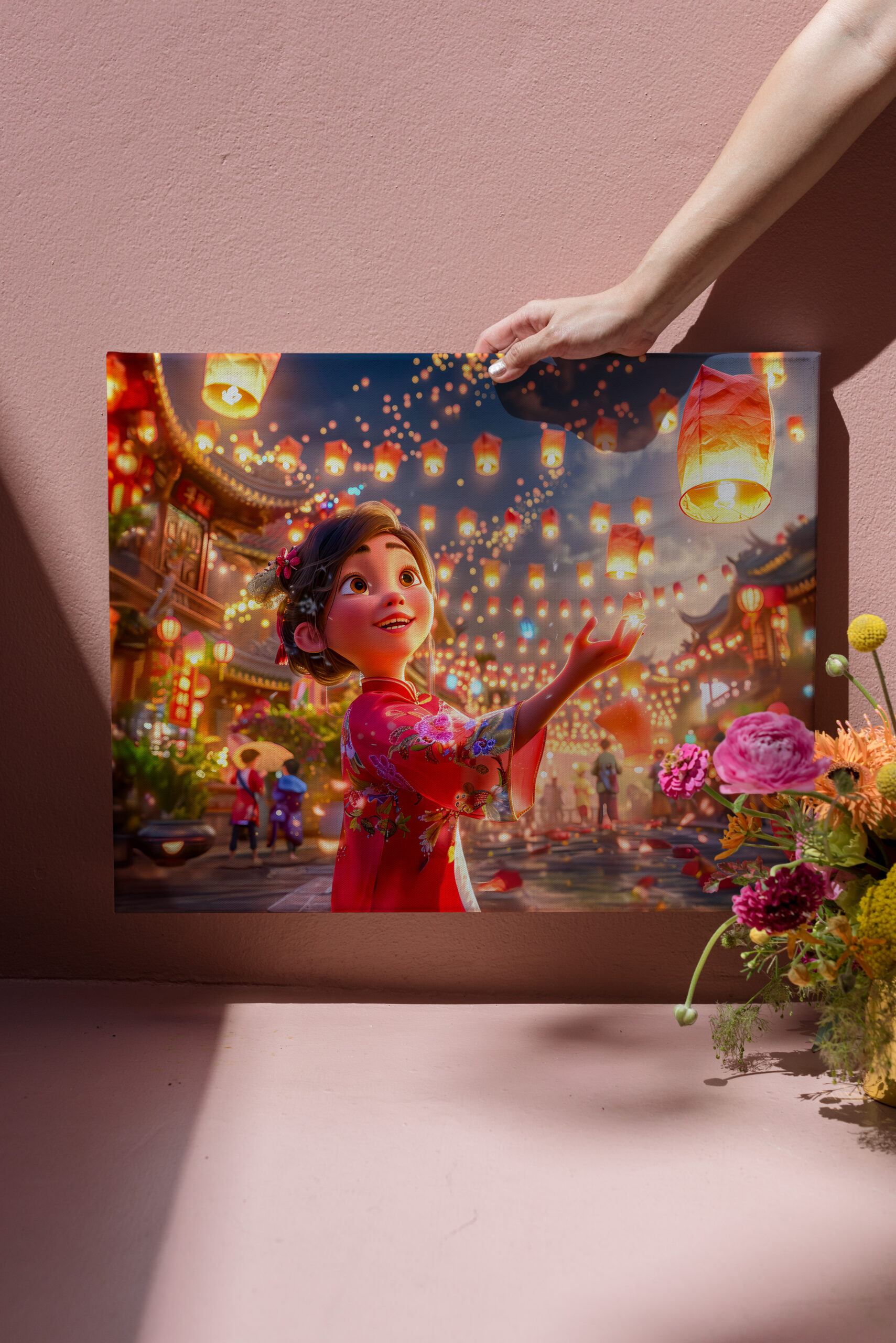 raxxa Canva: Comic Girl with Lanterns Celebrating Chinese New Year