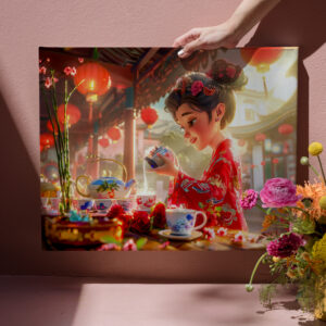 raxxa Canva: Comic Girl Serving Tea in Traditional Setting