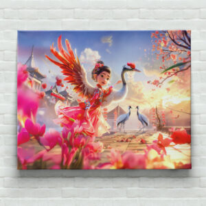 raxxa Canva: Comic Girl Dancing with Crane in Graceful Scene