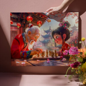 raxxa Canva: Girl and Grandpa Playing Modern Chess