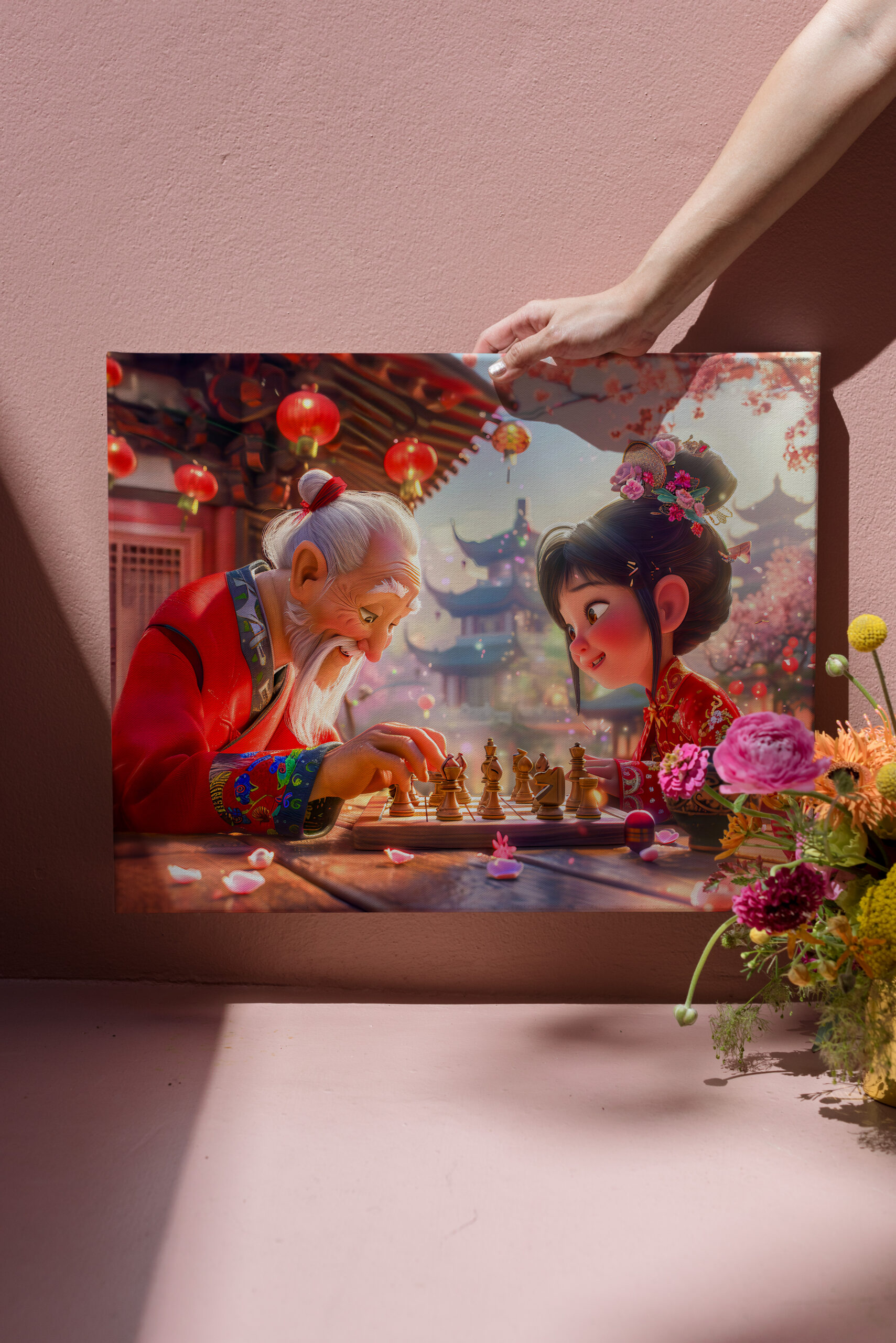 raxxa Canva: Girl and Grandpa Playing Modern Chess