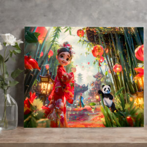 raxxa Canva: Comic Girl in Bamboo Forest with Panda