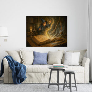 raxxa Canva: Young wizard with book fantasy illustration