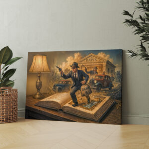 raxxa Canva: 1920s gangster book scene illustration