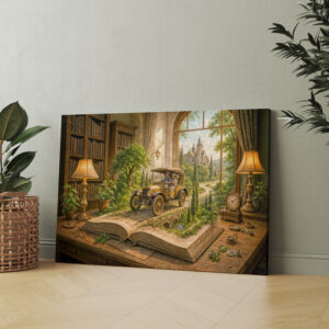 raxxa Canva: Vintage car drives from storybook page