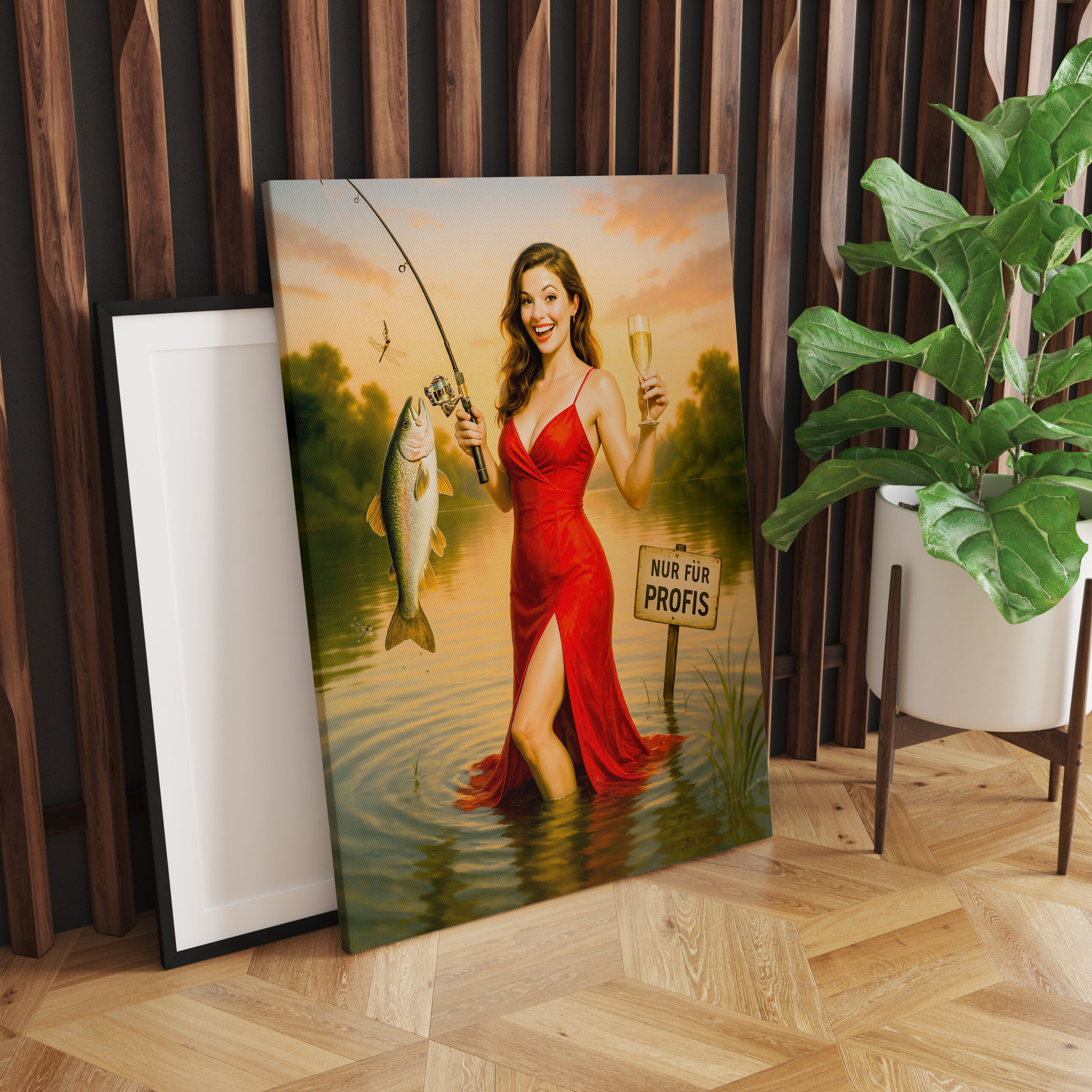 raxxa Canva: Elegant Woman in Red Dress Holding Big Fish – Bild 2
