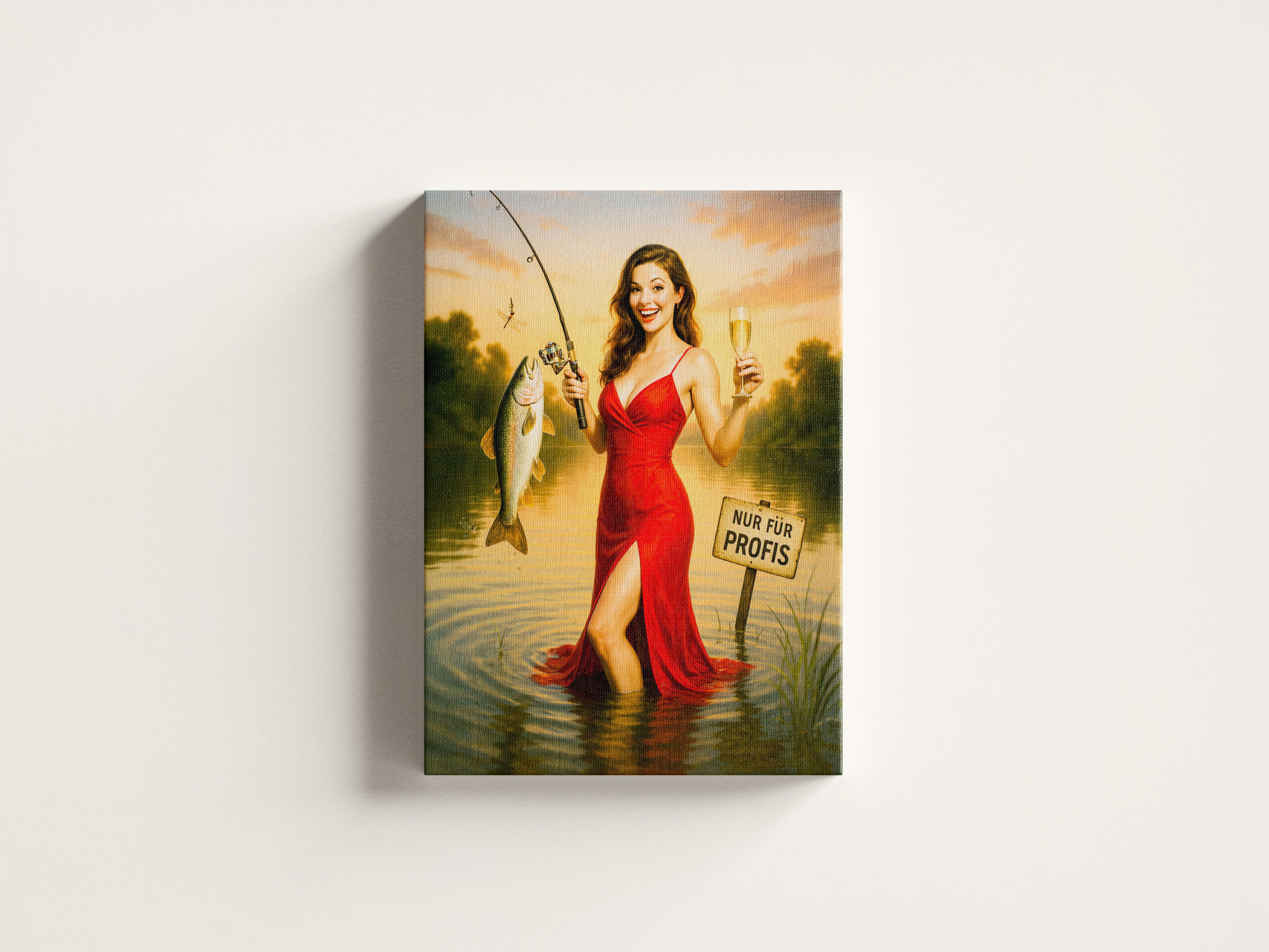 raxxa Canva: Elegant Woman in Red Dress Holding Big Fish – Bild 3