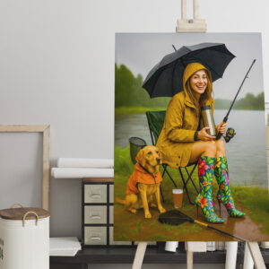 raxxa Canva: Woman Fishing in Raincoat and Stylish Boots
