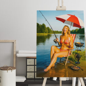 raxxa Canva: Woman Fishing Under Parasol While Eating Ice Cream