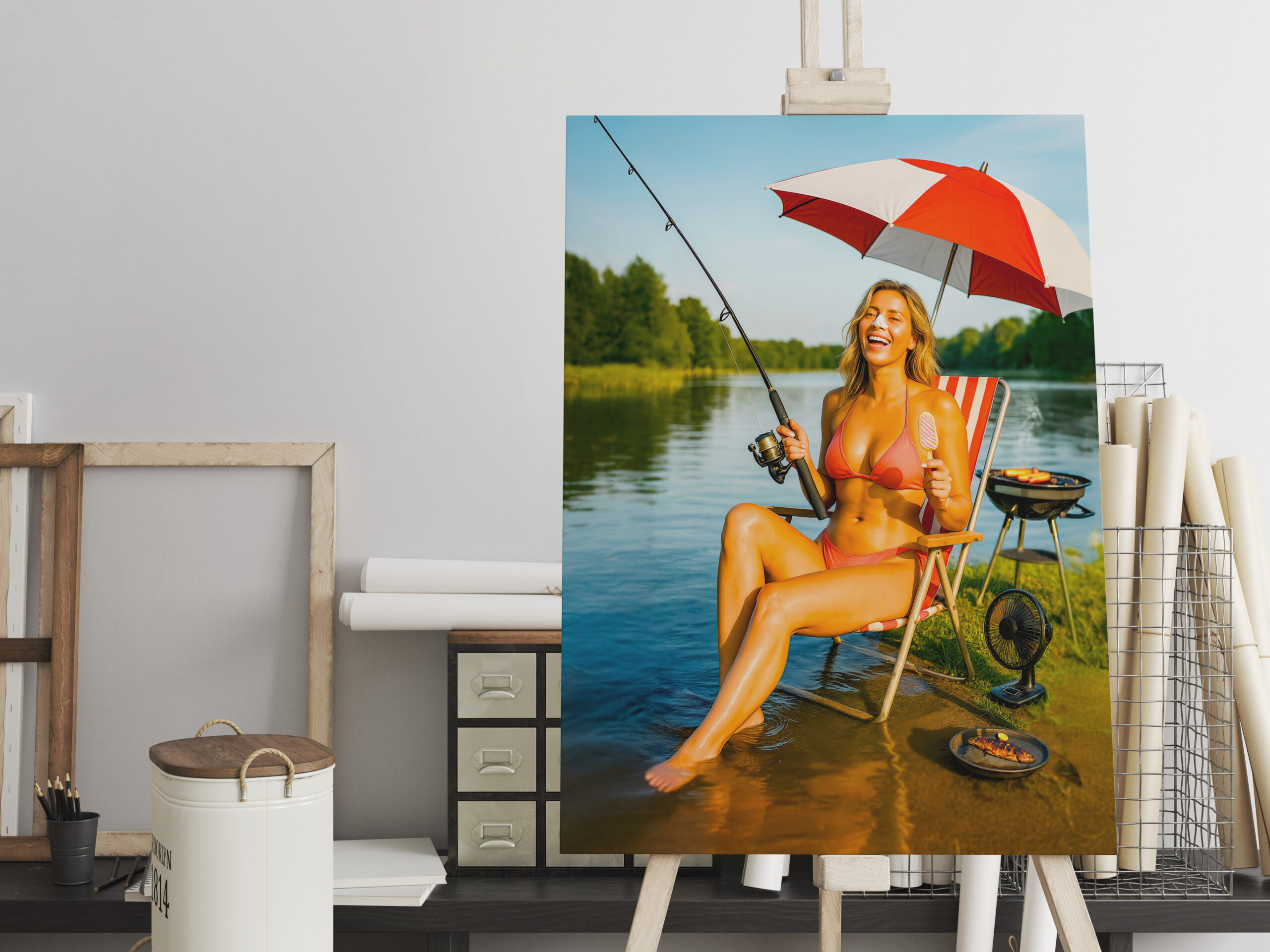raxxa Canva: Woman Fishing Under Parasol While Eating Ice Cream