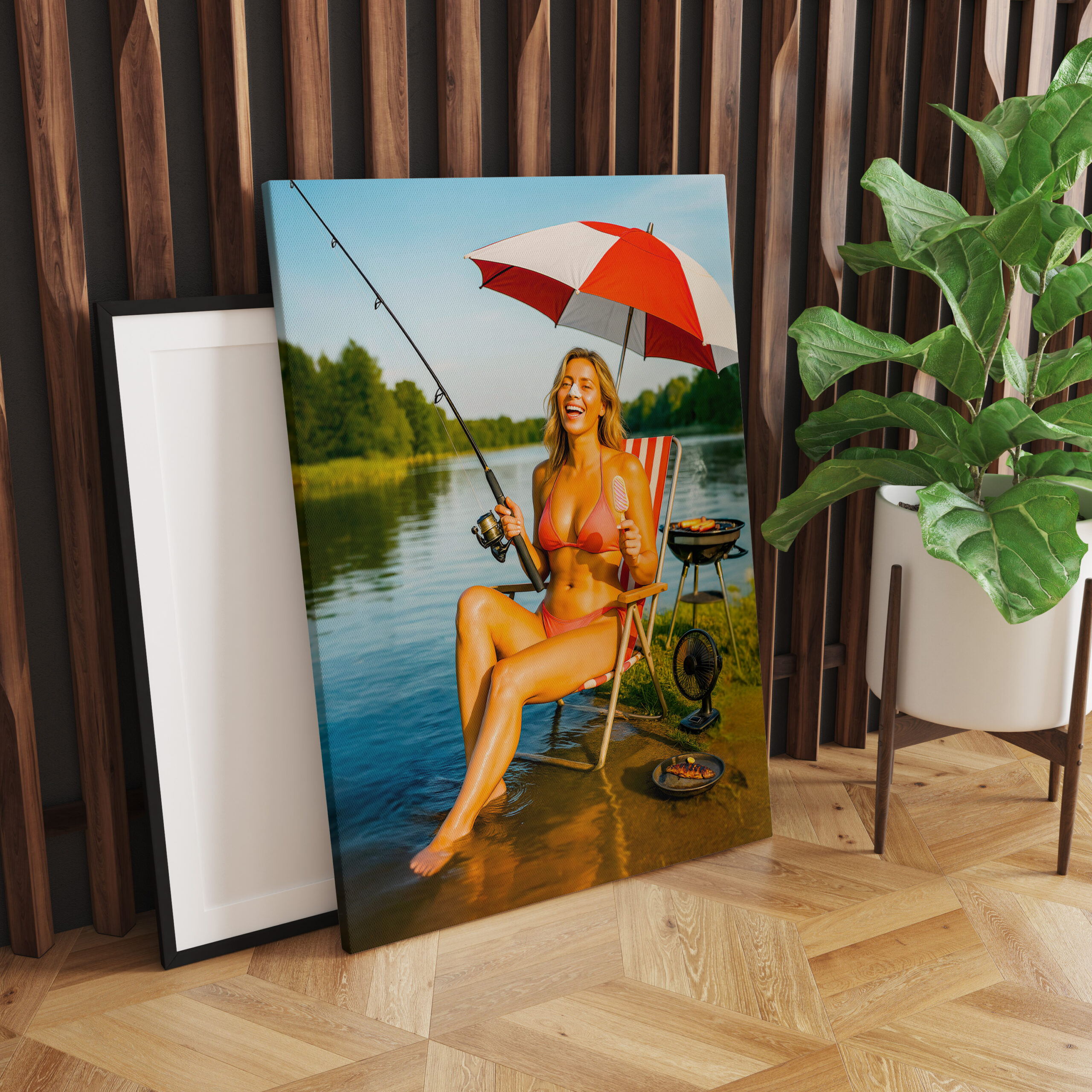 raxxa Canva: Woman Fishing Under Parasol While Eating Ice Cream – Bild 2