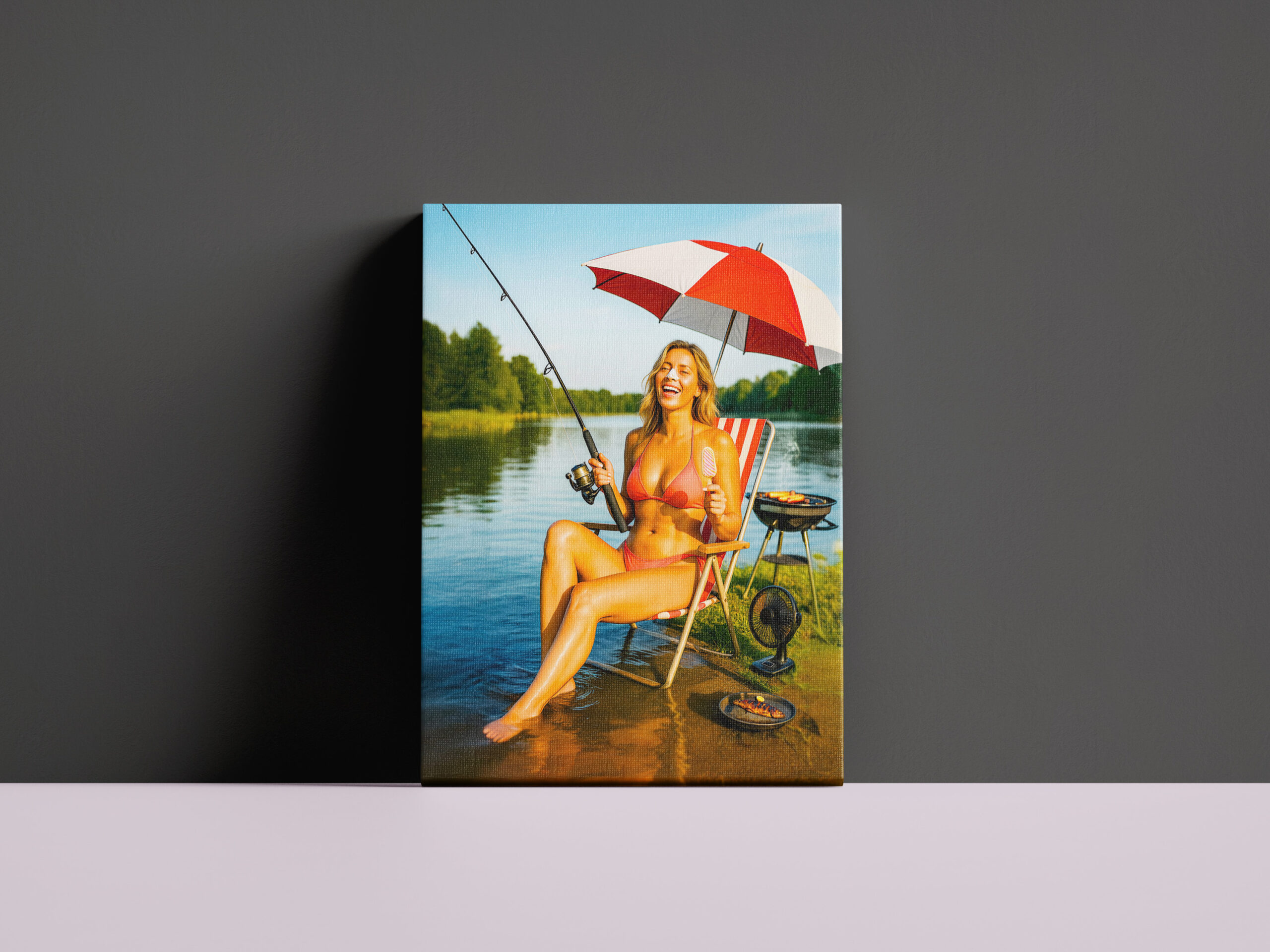 raxxa Canva: Woman Fishing Under Parasol While Eating Ice Cream – Bild 3