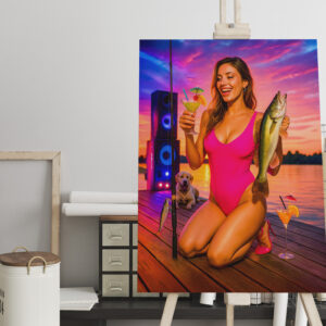 raxxa Canva: Party Girl Fishing with Cocktail and Music
