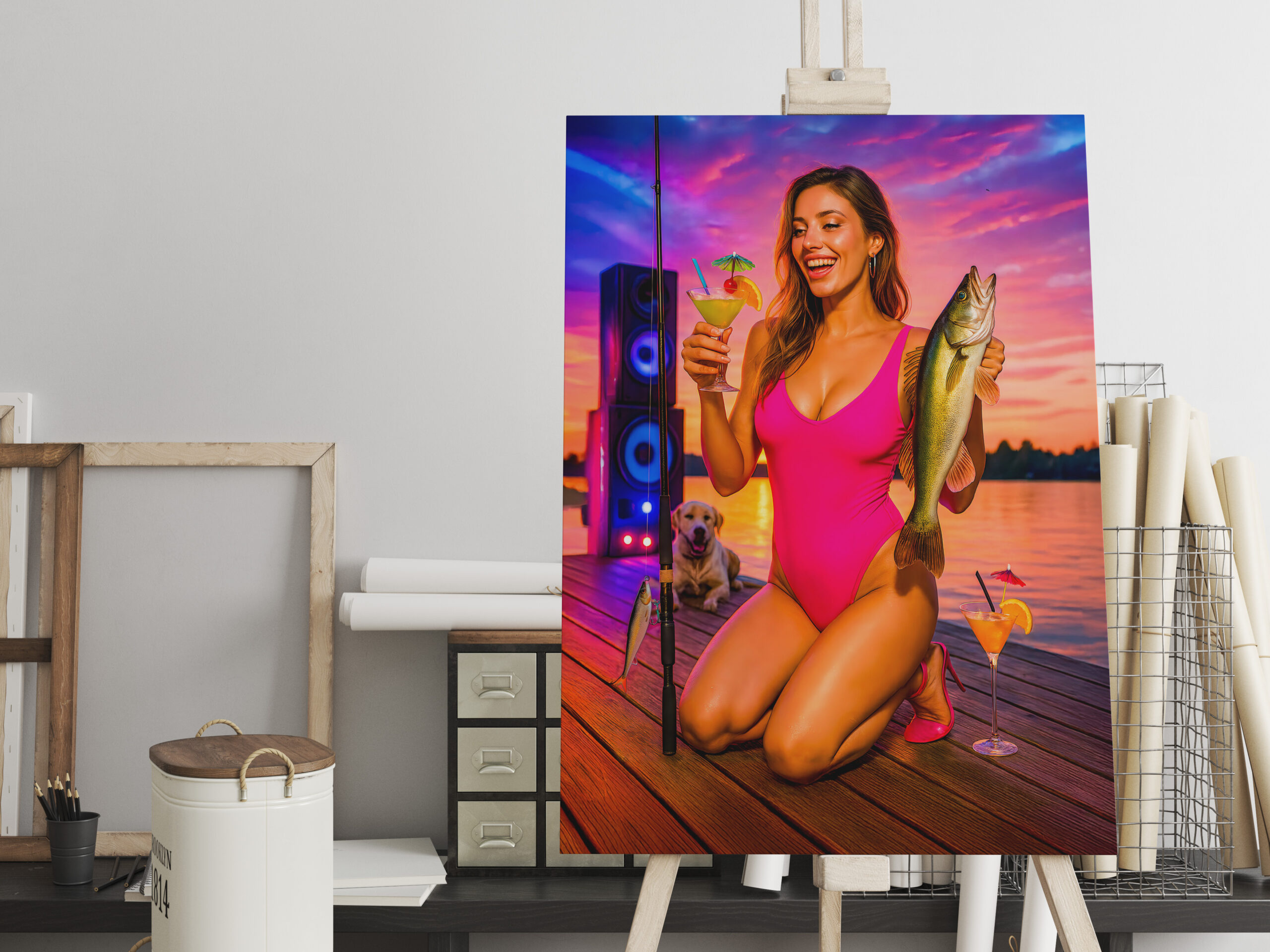 raxxa Canva: Party Girl Fishing with Cocktail and Music