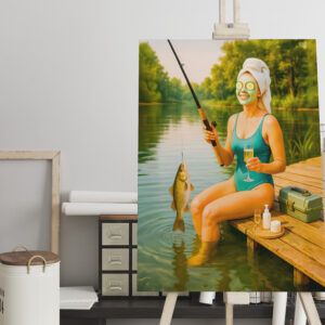 raxxa Canva: Woman in Bikini Fishing from Wooden Dock