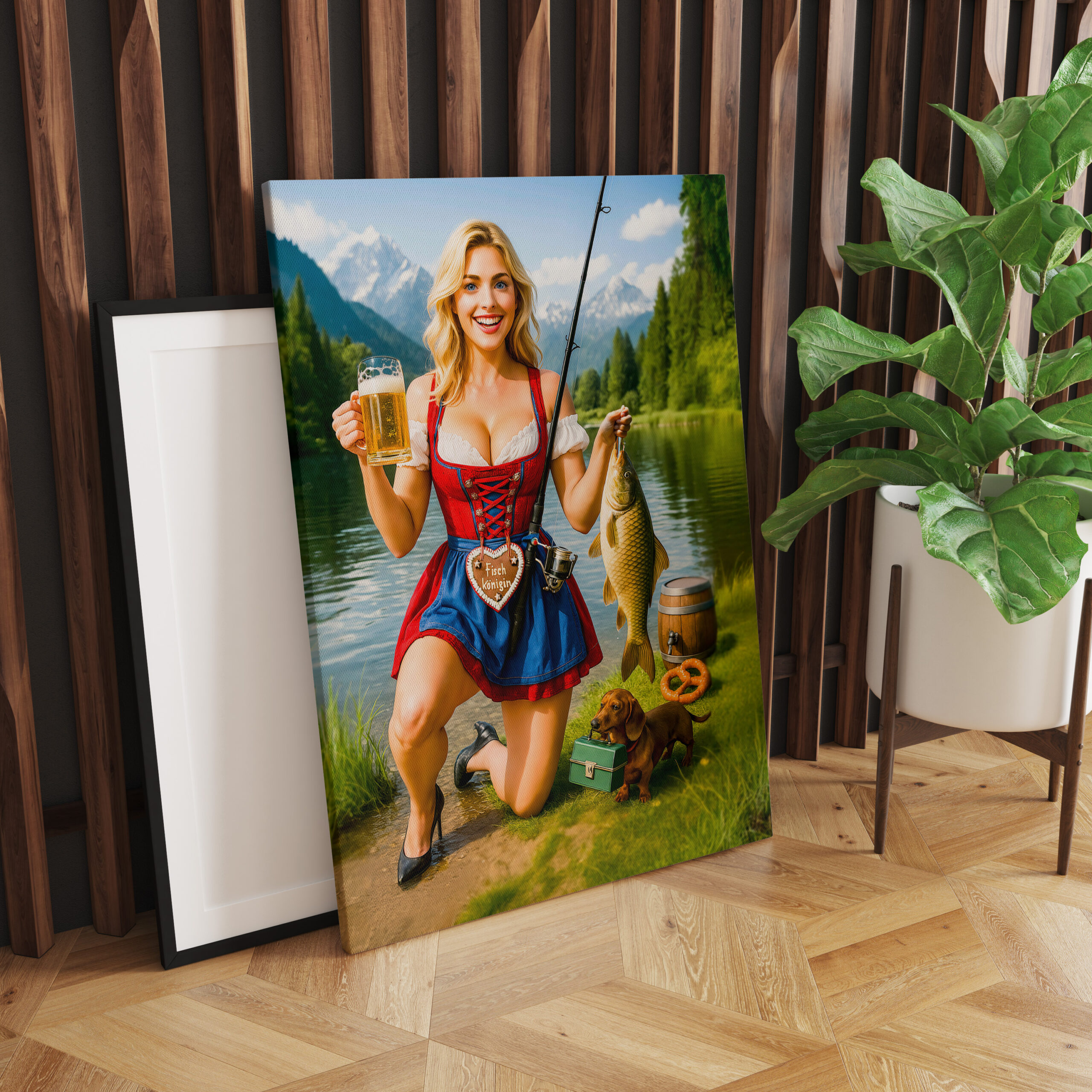 raxxa Canva: Funny Girl Fishing in Traditional Bavarian Dress – Bild 2