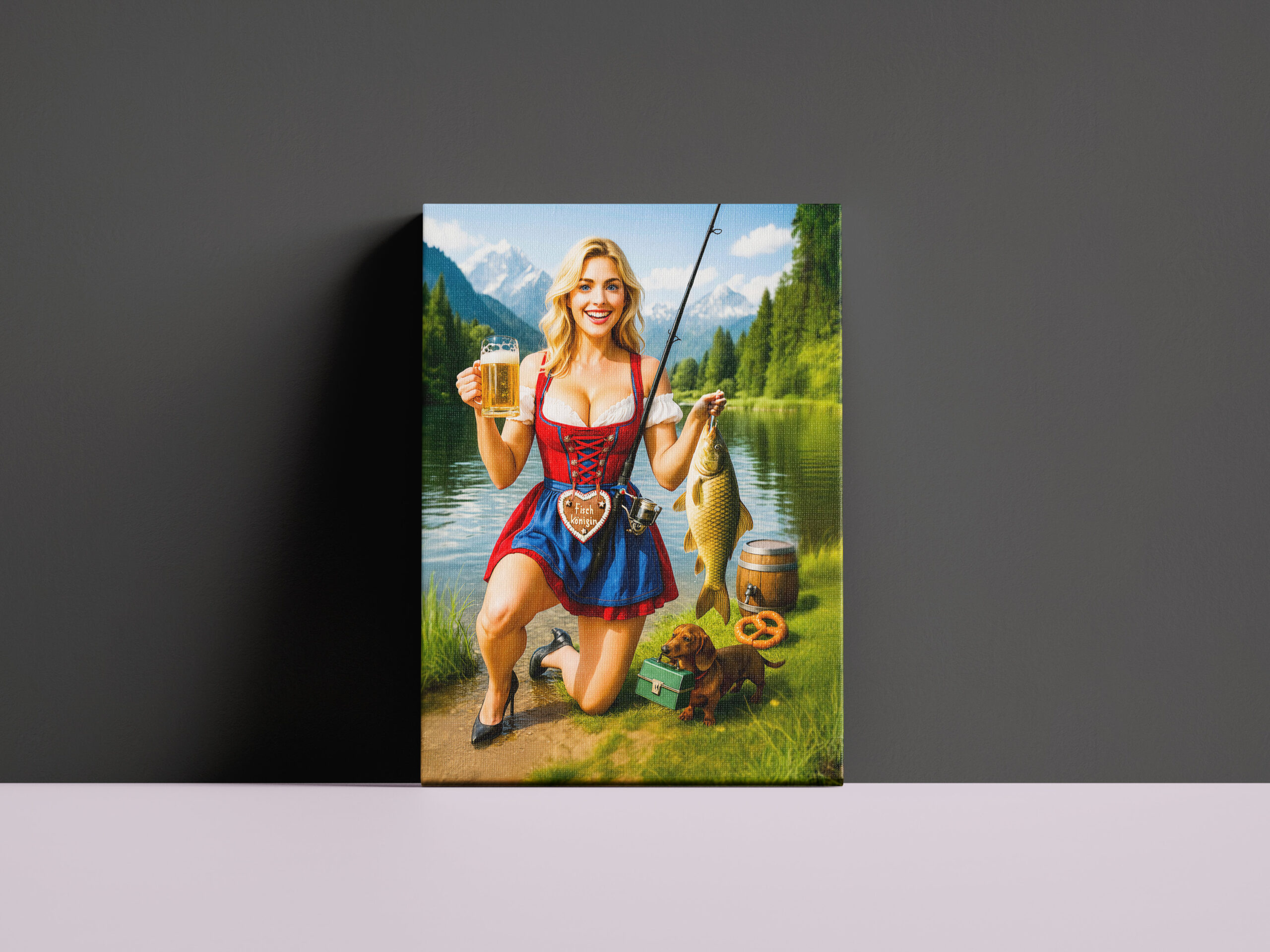 raxxa Canva: Funny Girl Fishing in Traditional Bavarian Dress – Bild 3
