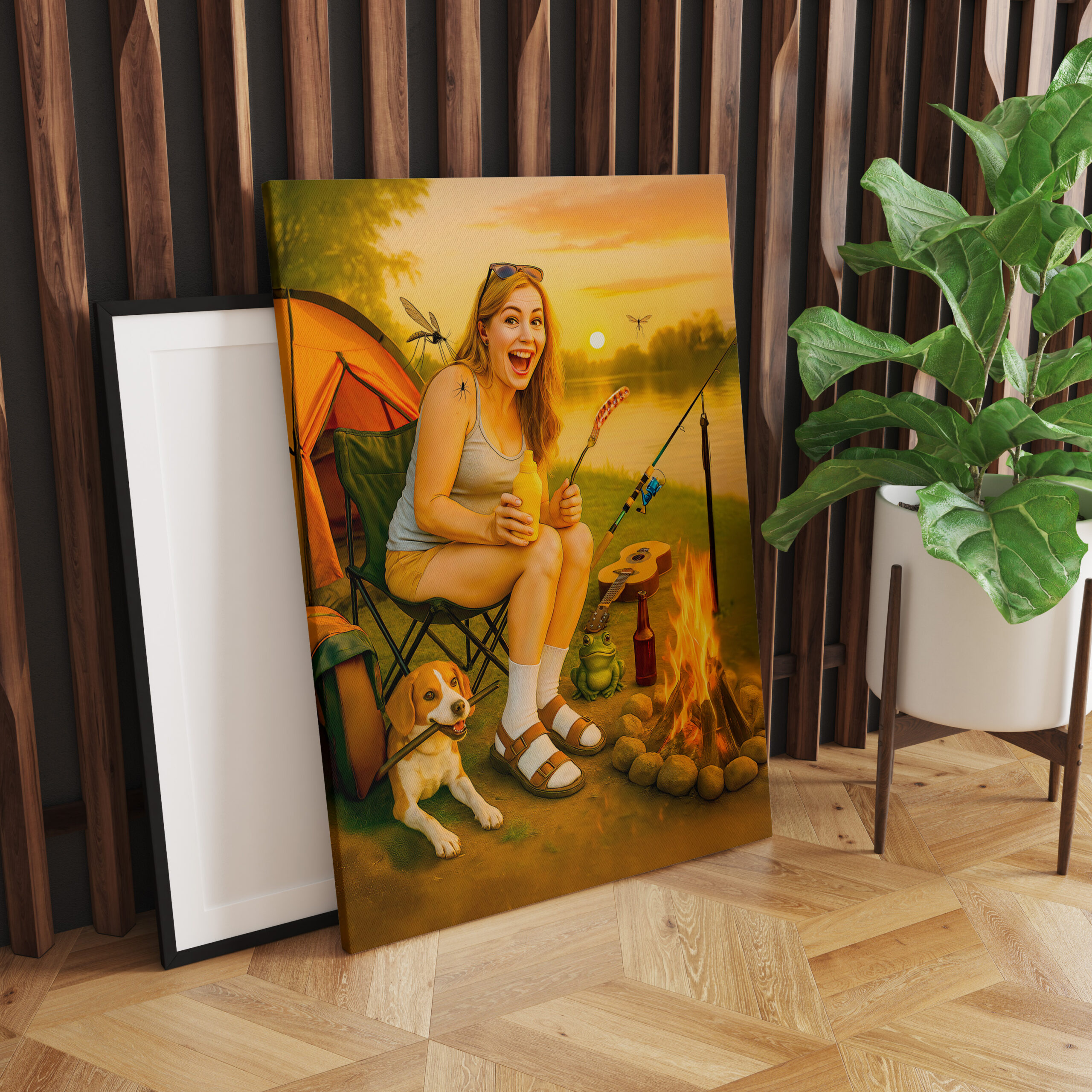 raxxa Canva: Scared Camper Woman with Dog and Tent - Image 2