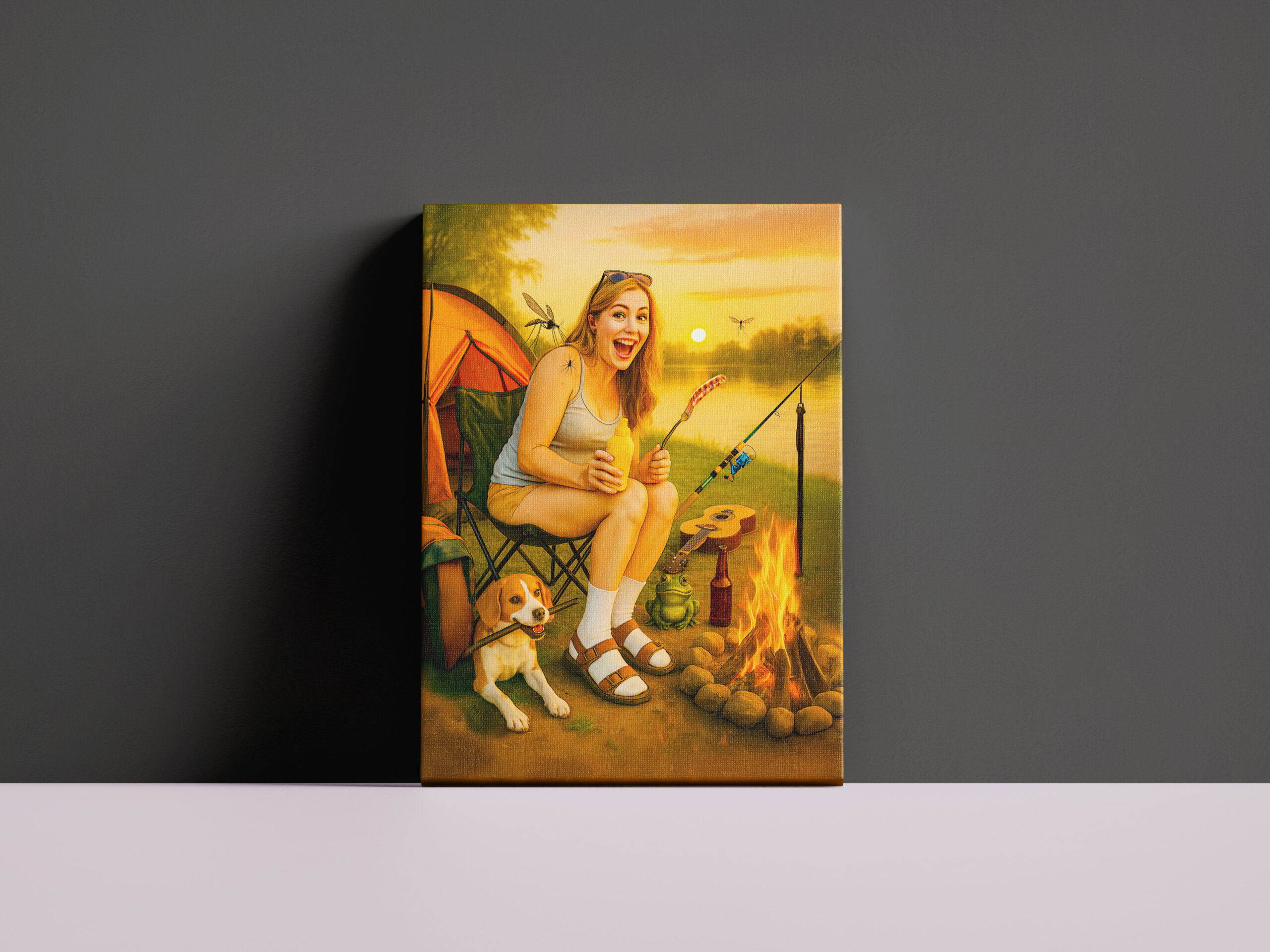 raxxa Canva: Scared Camper Woman with Dog and Tent - Image 3