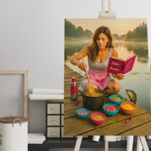 raxxa Canva: Woman Cooking Glitter Bait for frish on the Dock