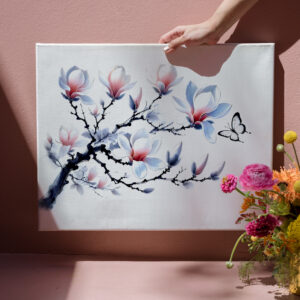 raxxa Canva: Magnolia with Butterfly Asian Ink Painting
