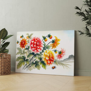 raxxa Canva: Dahlias flowers in Asian Ink Painting