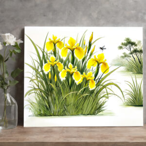 raxxa Canva: Yellow Irises Asian Ink Painting